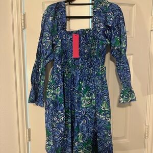 Lilly Pulitzer Blue and Green Floral Smocked Dress